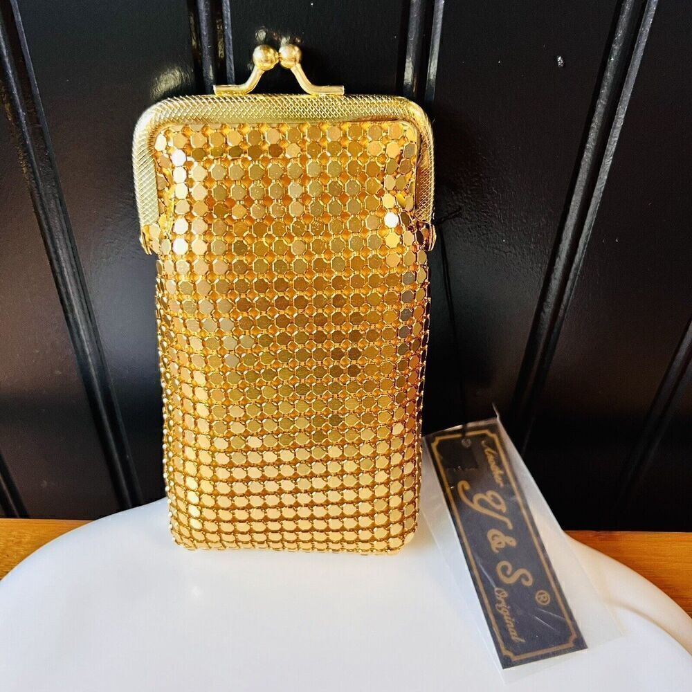 Another Y&S Original Metal Mesh Mini Coin Purse Kisslock Clutch Vintage Gold T